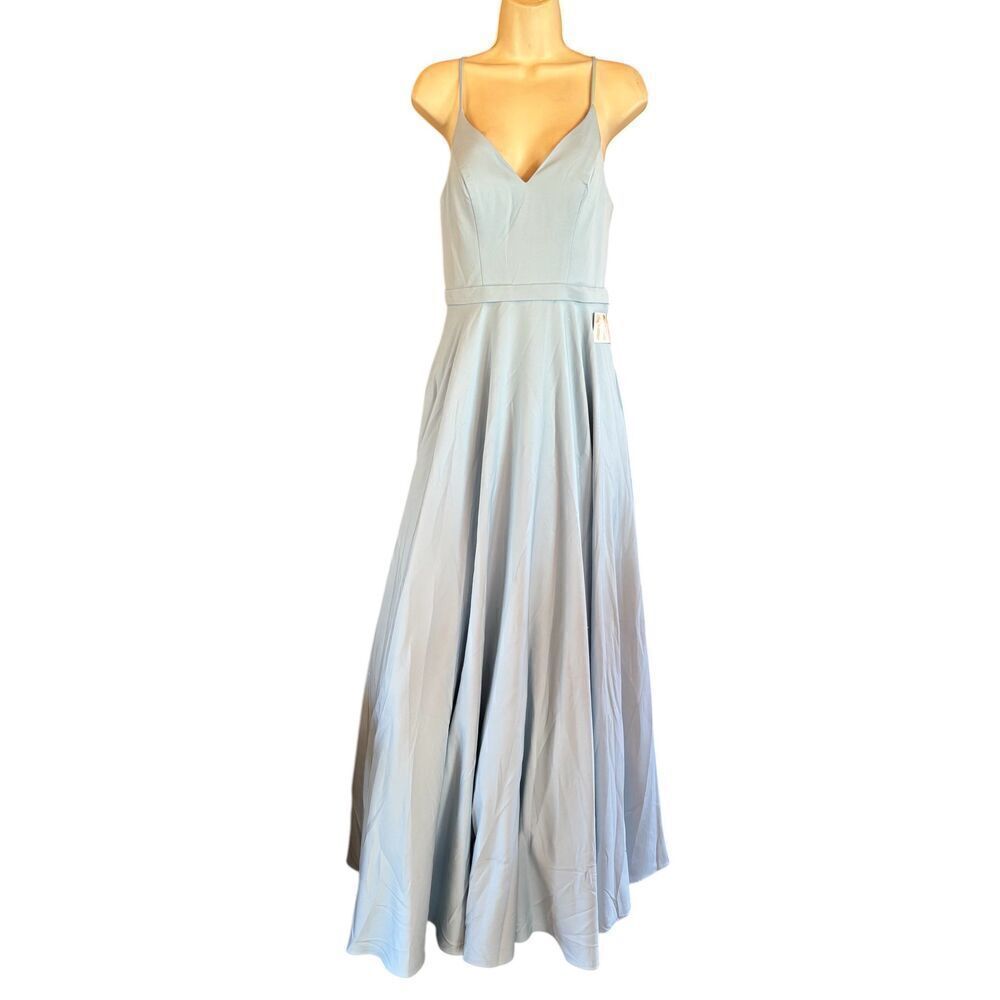 IEENA FOR MAC DUGGAL Light Blue Classic A-Line V-Neck Ballgown NWOT Size 4 - Picture 4 of 6